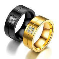 Couple Finger Rings, 201 Stainless Steel, Vacuum Ion Plating, Unisex & micro pave cubic zirconia 8mm 