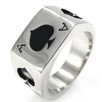 316L Stainless Steel Finger Ring, Poker, plated, fashion jewelry & for man, silver color 