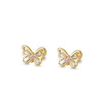 925 Sterling Silver Stud Earring, Butterfly, plated, for woman & with cubic zirconia 