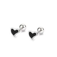 Sterling Silver Stud Earring, argent sterling 925, coeur, Placage de couleur argentée, pour femme & autocollant époxyde Vendu par paire