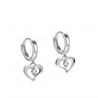 Sterling Silver Drop Earring, 925 Sterling Silver, Heart, plated, for woman & with rhinestone & hollow 