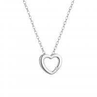 Sterling Silver Jewelry Necklace, 925 Sterling Silver, Heart, plated, for woman & with rhinestone & hollow Approx 17.7 Inch 