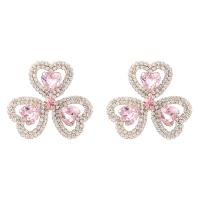 Zinc Alloy Rhinestone Stud Earring, with Glass Rhinestone, Heart, gold color plated, for woman & with rhinestone & hollow 