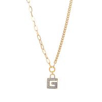 Stainless Steel Jewelry Necklace, 304 Stainless Steel, Letter G, Vacuum Ion Plating, Unisex & with rhinestone & hollow Approx 18.1 Inch 