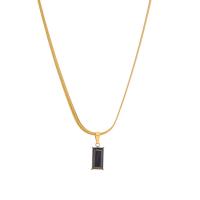 Stainless Steel Jewelry Necklace, 304 Stainless Steel, with Glass, Rectangle, Vacuum Ion Plating, Unisex & snake chain Approx 18.1 Inch 