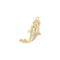 Brass Pendant, Fish, gold color plated, micro pave cubic zirconia & for woman 