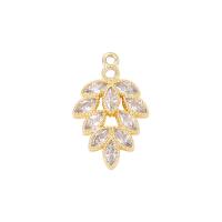 Brass Pendant, Leaf, gold color plated, micro pave cubic zirconia & for woman 