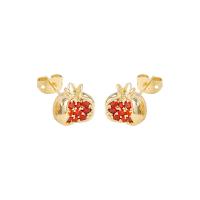 Brass Stud Earring, Garnet, gold color plated, micro pave cubic zirconia & for woman 