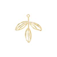 Brass Leaf Pendants, gold color plated, hollow 