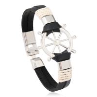 Cowhide Bracelet, with Linen & Zinc Alloy, handmade, fashion jewelry & Unisex, black, 3.6*1cm Approx 8.27 Inch 