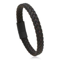 PU Leather Cord Bracelets, with Zinc Alloy, handmade, fashion jewelry & Unisex, black, 10mm 