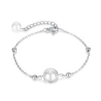 Stainless Steel Chain Bracelets, 304 Stainless Steel, with Plastic Pearl, with 1.77inch extender chain, Vacuum Ion Plating, fashion jewelry & for woman 11.5mm Approx 6.69 Inch 