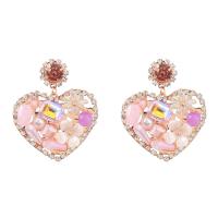 Zinc Alloy Rhinestone Drop Earring, with Resin & Acrylic, Heart, fashion jewelry & for woman & with glass rhinestone & with rhinestone, pink 