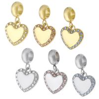 Stainless Steel European Pendants, 316 Stainless Steel, Heart, Vacuum Ion Plating, Unisex & with rhinestone Approx 5mm 
