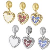 Stainless Steel European Pendants, 316 Stainless Steel, with Opal, Heart, Vacuum Ion Plating, Unisex & with rhinestone Approx 5mm 