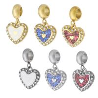 Stainless Steel European Pendants, 316 Stainless Steel, with Opal, Heart, Vacuum Ion Plating, Unisex & with rhinestone Approx 5mm 