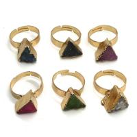 Natural Agate Druzy Finger Ring, Brass, with Ice Quartz Agate, Triangle, gold color plated, fashion jewelry 8x10- 