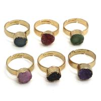 Natural Agate Druzy Finger Ring, Brass, with Ice Quartz Agate, Round, gold color plated, fashion jewelry 10mm 