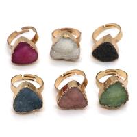 Natural Agate Druzy Finger Ring, Brass, with Ice Quartz Agate, Triangle, gold color plated, fashion jewelry 15-20mm 