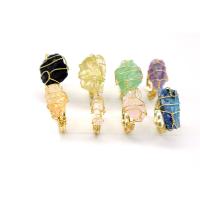 Gemstone Brass Finger Ring, Quartz, with Obsidian & Green Fluorite & Brass, gold color plated, fashion jewelry 17-21mm 