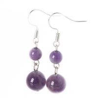 Gemstone Drop Earring, with Iron, Round, silver color plated & for woman 8-10mm 