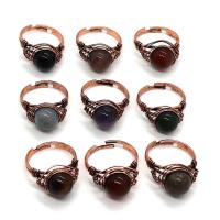 Gemstone Brass Finger Ring, with Gemstone, Round, antique copper color plated, DIY 10mm 