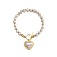 Titanium Steel Bracelet, with Plastic Pearl, gold color plated, for woman, 18.5mm 