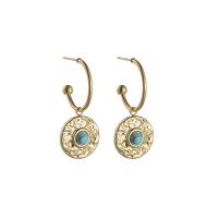 Titanium Steel Drop Earring, with Howlite, gold color plated & for woman 