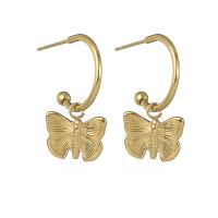 Titanium Steel Drop Earring, Butterfly, gold color plated, for woman 