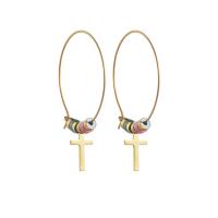 Titanium Steel Hoop Earring, with Seedbead, gold color plated & for woman 
