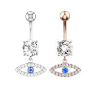 Stainless Steel Belly Ring, 316L Stainless Steel, Evil Eye, Vacuum Ion Plating, micro pave cubic zirconia & for woman & hollow 8mm, 5mm 
