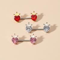 Stainless Steel Nipple Ring, Zinc Alloy, with 316L Stainless Steel, Heart, plated, micro pave cubic zirconia & for woman 19mm 