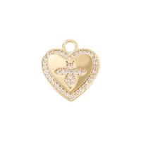 Cubic Zirconia Micro Pave Brass Pendant, Heart, gold color plated, micro pave cubic zirconia 