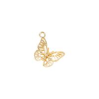 Animal Brass Pendants, Butterfly, gold color plated, hollow 