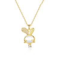 Cubic Zircon Micro Pave Brass Necklace, with 304 Stainless Steel Chain, with 2.36inch extender chain, Rabbit, Vacuum Ion Plating, fashion jewelry & micro pave cubic zirconia & for woman, golden, 21.5mm Approx 15.75 Inch 