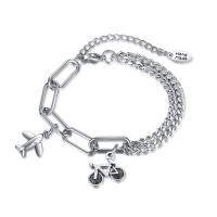 Stainless Steel Charm Bracelet, 304 Stainless Steel, with Zinc Alloy, with 2.36inch extender chain, fashion jewelry & for woman, original color Approx 6.3 Inch 
