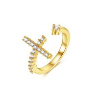 Cubic Zirconia anillo de dedo de acero inoxidable, metal, Recubrimiento iónico al vacío, Joyería & micro arcilla de zirconia cúbica & para mujer, dorado, 13.5mm, Vendido por UD