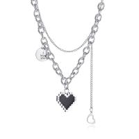 Stainless Steel Jewelry Necklace, 304 Stainless Steel, with Acrylic, with 1.97inch extender chain, Heart, Double Layer & fashion jewelry & for woman, original color Approx 16.54 Inch 