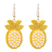 Plastic Pearl Zinc Alloy Earring, with ABS Plastic Pearl & Velveteen & Acrylic, Pineapple, fashion jewelry & for woman, yellow 
