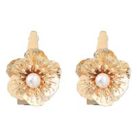 Plastic Pearl Zinc Alloy Earring, with ABS Plastic Pearl, Flower, high quality gold color plated, fashion jewelry & for woman, golden 