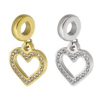 Stainless Steel European Pendants, 316 Stainless Steel, Heart, Vacuum Ion Plating, Unisex & with rhinestone & hollow Approx 4mm 