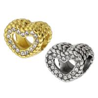 perles de grand trou en inox , Acier inoxydable 316, coeur, Placage ionique sous vide, DIY & avec strass & creux, plus de couleurs à choisir Environ 5mm, Vendu par PC