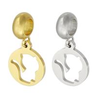 Stainless Steel European Pendants, 316 Stainless Steel, Flat Round, Vacuum Ion Plating, Unisex & hollow Approx 5mm 