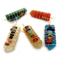 Gemstone Brass Pendants, with brass wire, Conical, gold color plated, DIY 17x55- 