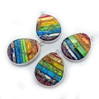Impression Jasper Pendants, with Brass, irregular, silver color plated, DIY, mixed colors 