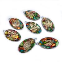 Impression Jasper Pendants, with Brass, Ellipse, plated, DIY mixed colors 