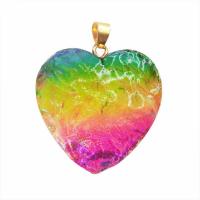 Colorful Fluorite Pendant, with Brass, Heart, Unisex 