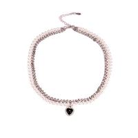 Plastic Pearl Necklace, Titanium Steel, with Plastic Pearl, with 2.76inch extender chain, Double Layer & fashion jewelry & for woman, original color Approx 16.93 Inch 