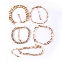Zinc Alloy Bracelet Set, with 2.76inch extender chain, plated, 5 pieces & fashion jewelry & for woman & with rhinestone Approx 5.91 Inch, Approx 6.3 Inch 