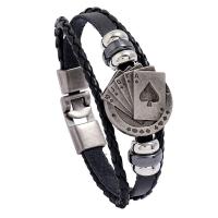 Leather Bracelet, with Zinc Alloy, Poker, plated, fashion jewelry black 